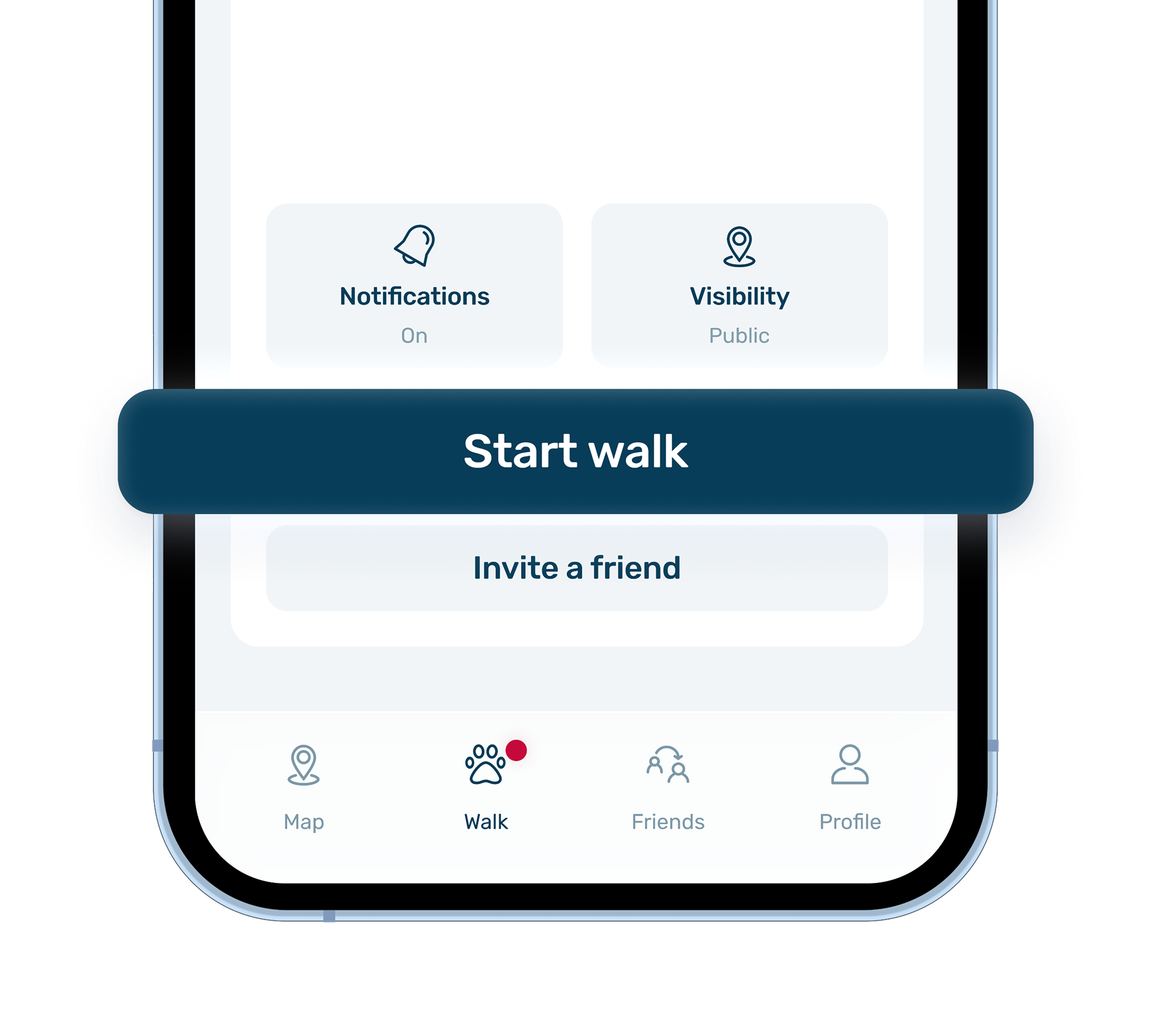 Starting a walk in the PetsWalk app