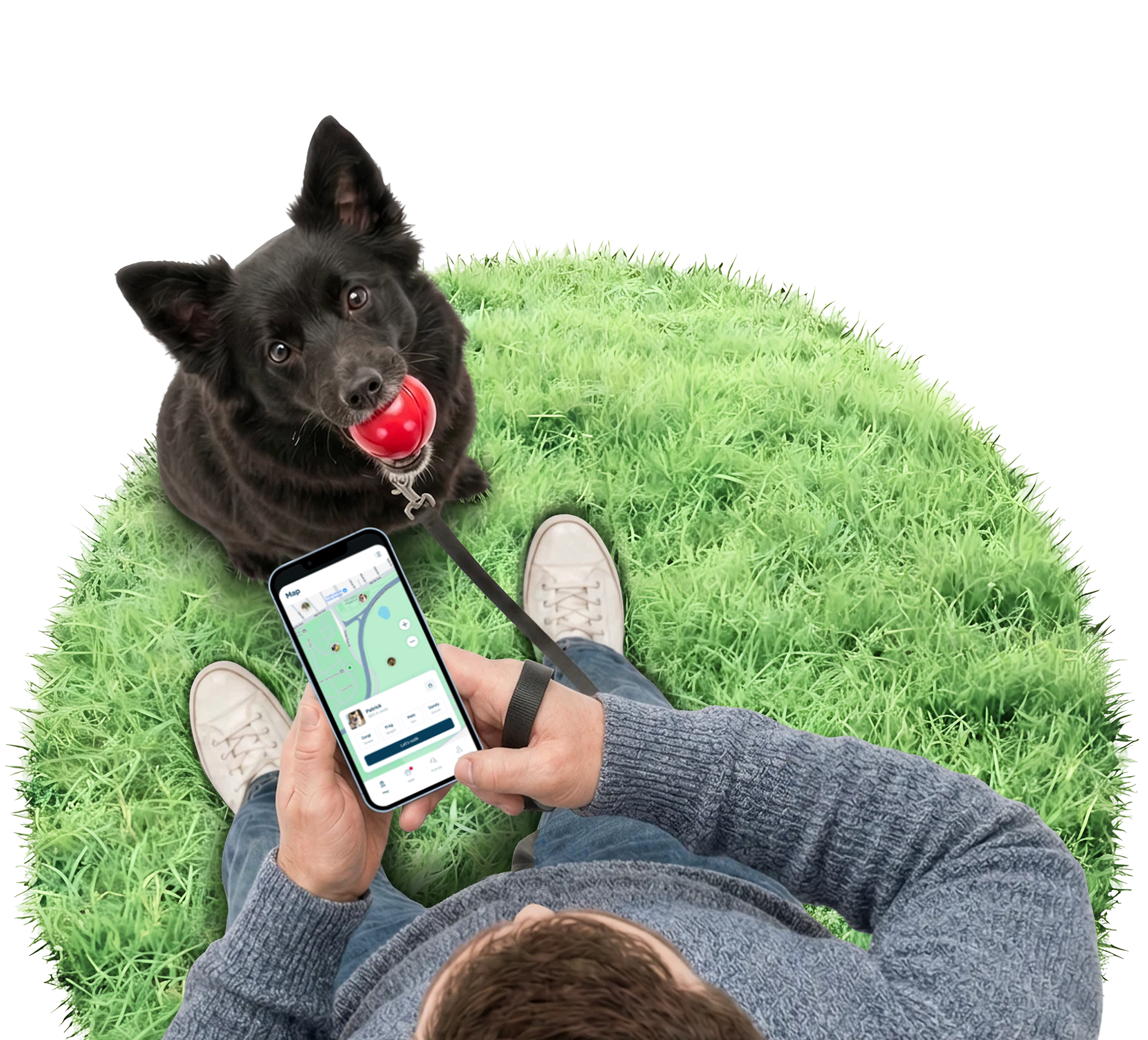 A dog and its owner using PetsWalk in a park